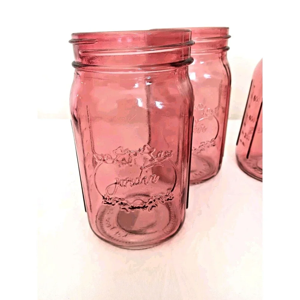 Set of 4 Pink Mason Jar Style Glass Vases Candle Holders Decorative 24 oz